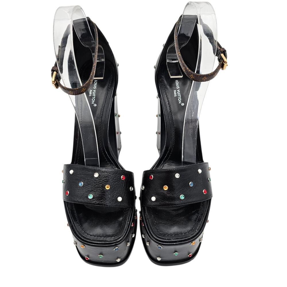Louis Vuitton Monogram Platform Block Heel Sandal Black Crystal Stud Size 39 9 - Picture 4 of 15